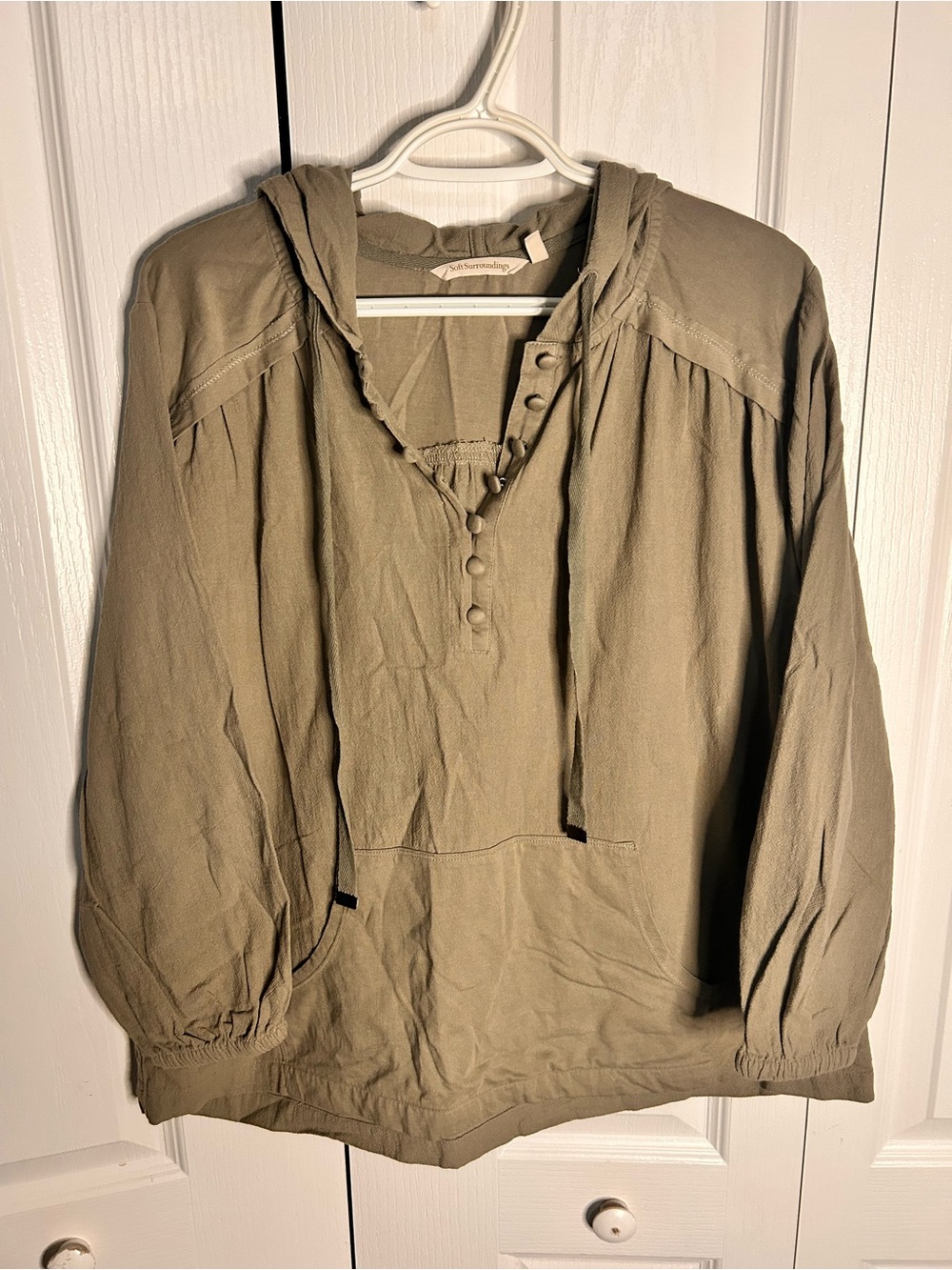 Soft Surroundings Small Oversized Lightweight Olive Green Hooded Long Sleeve Top